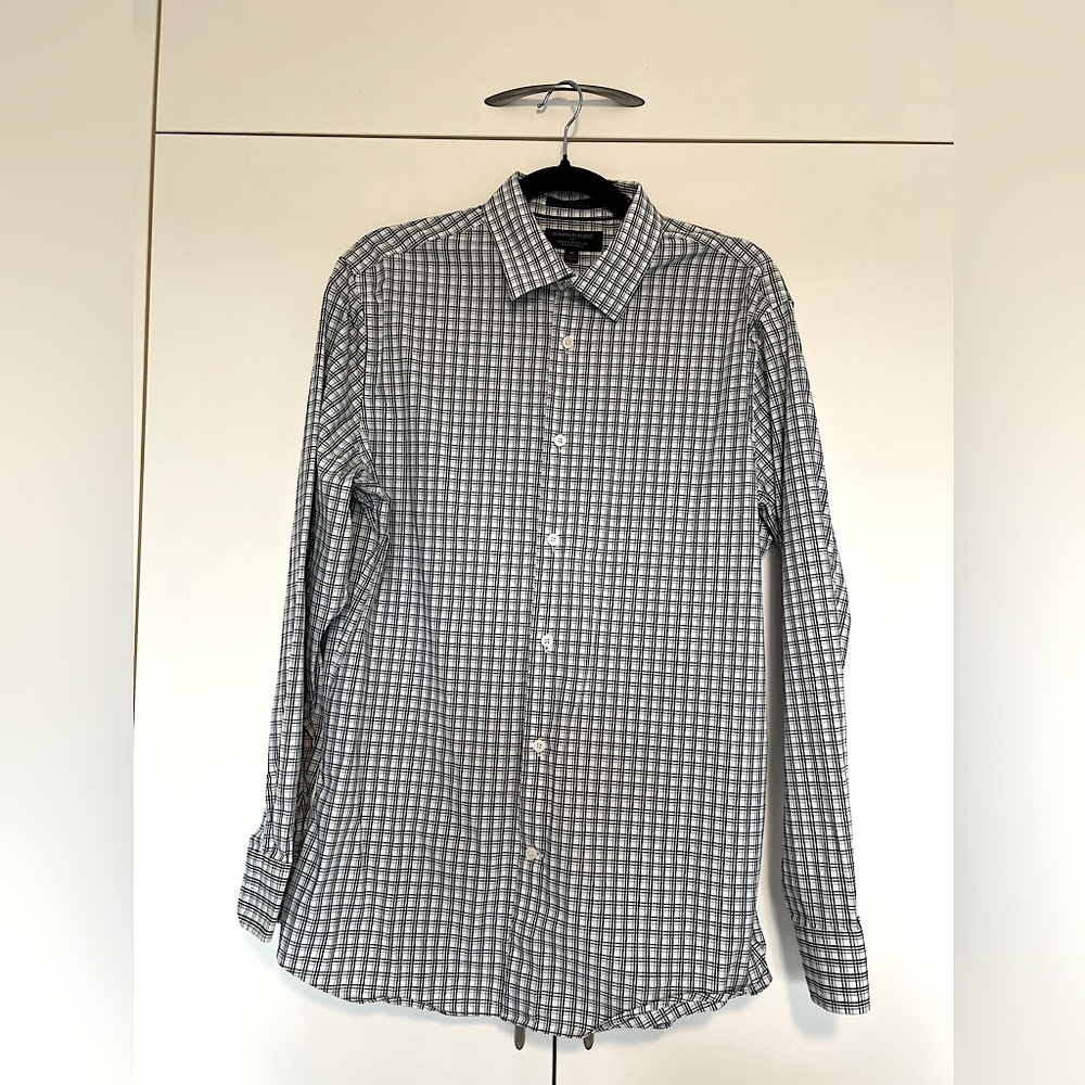 Banana Republic Slim-fit Dress Shirt, White & Green Checkered